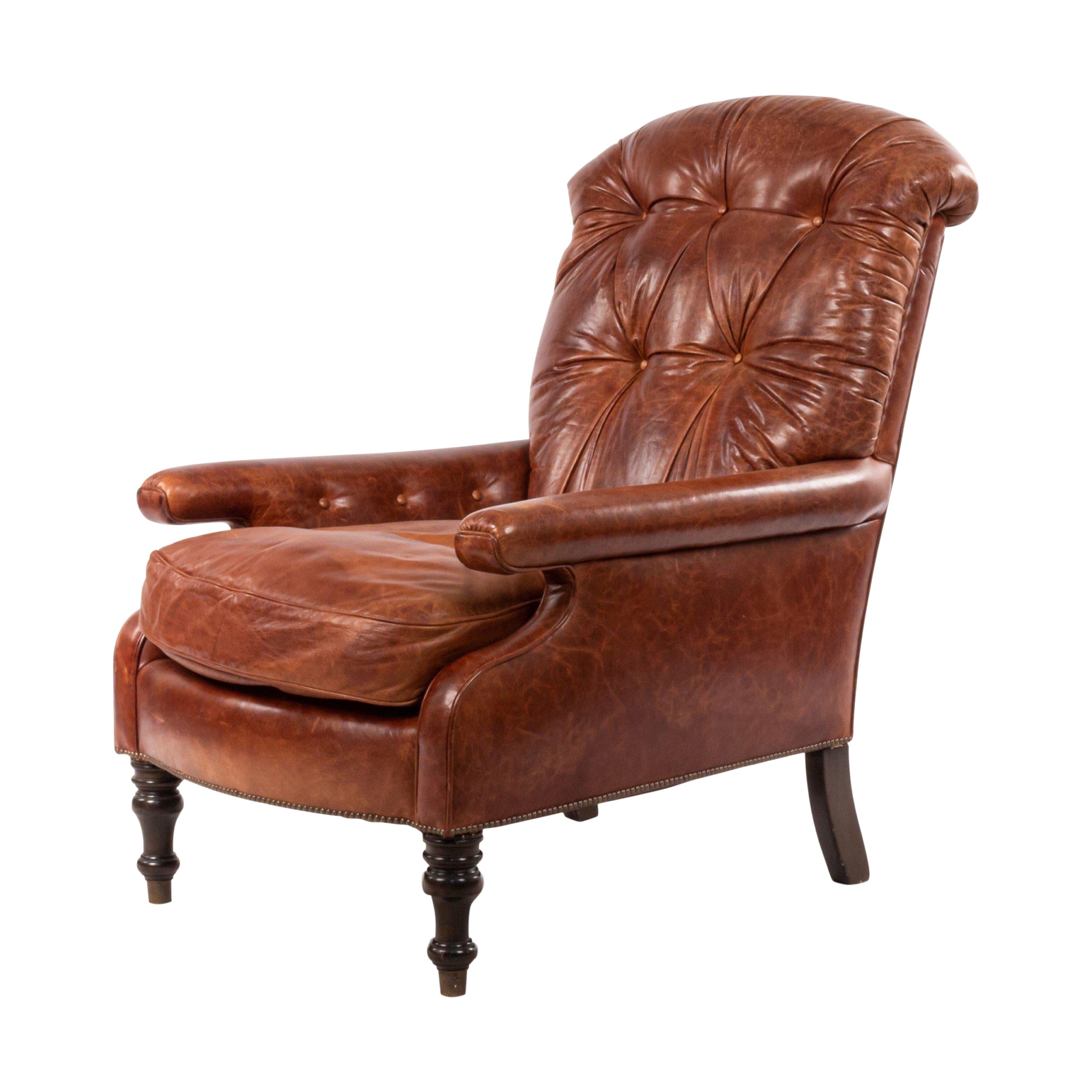 English Victorian Leather Easy Chair For Sale