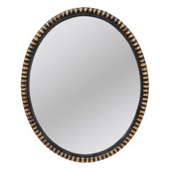 Antique French Oval Mirror, Giltwood & Black Color, circa 1870