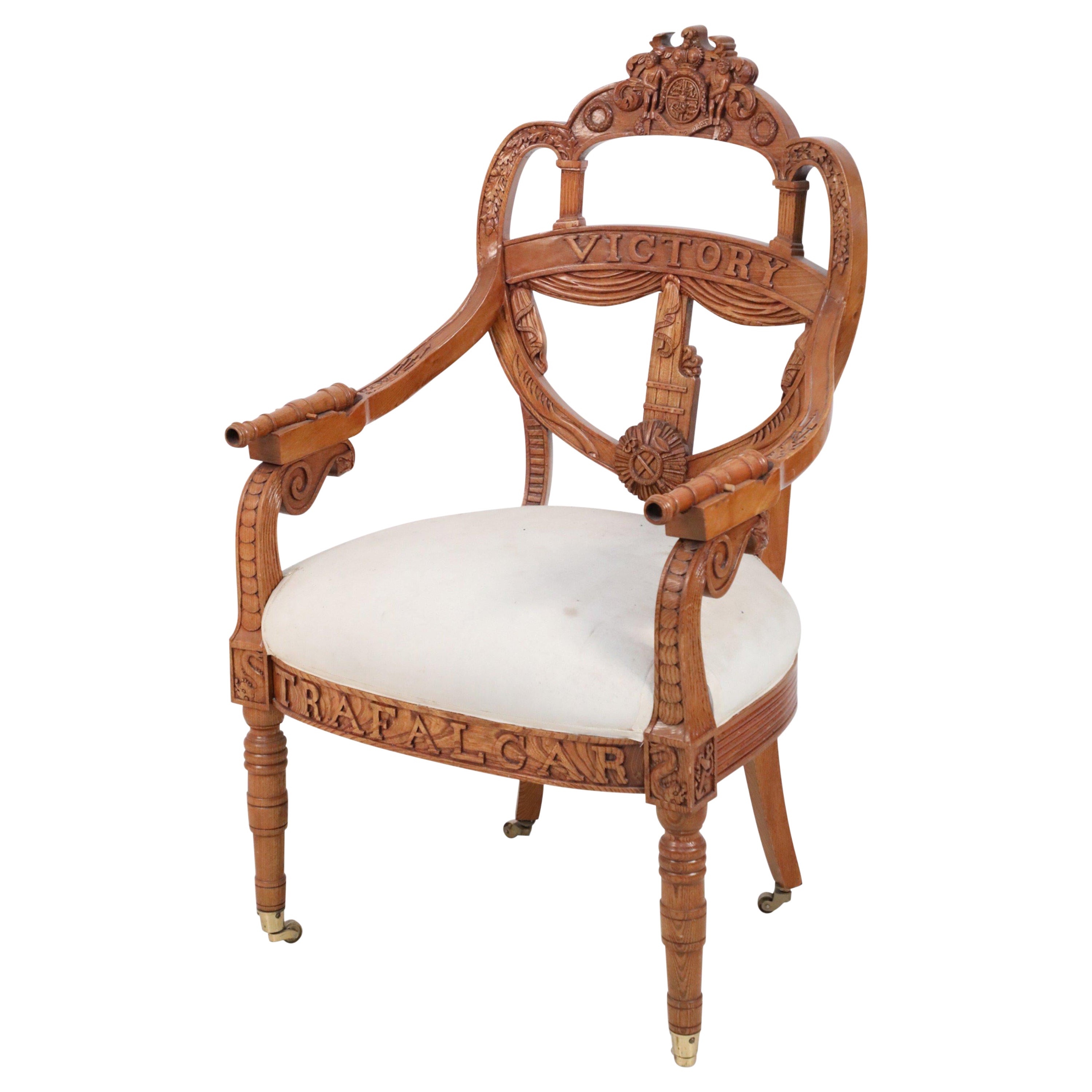 English Victorian Style Carved Wooden "Victory" Armchair For Sale