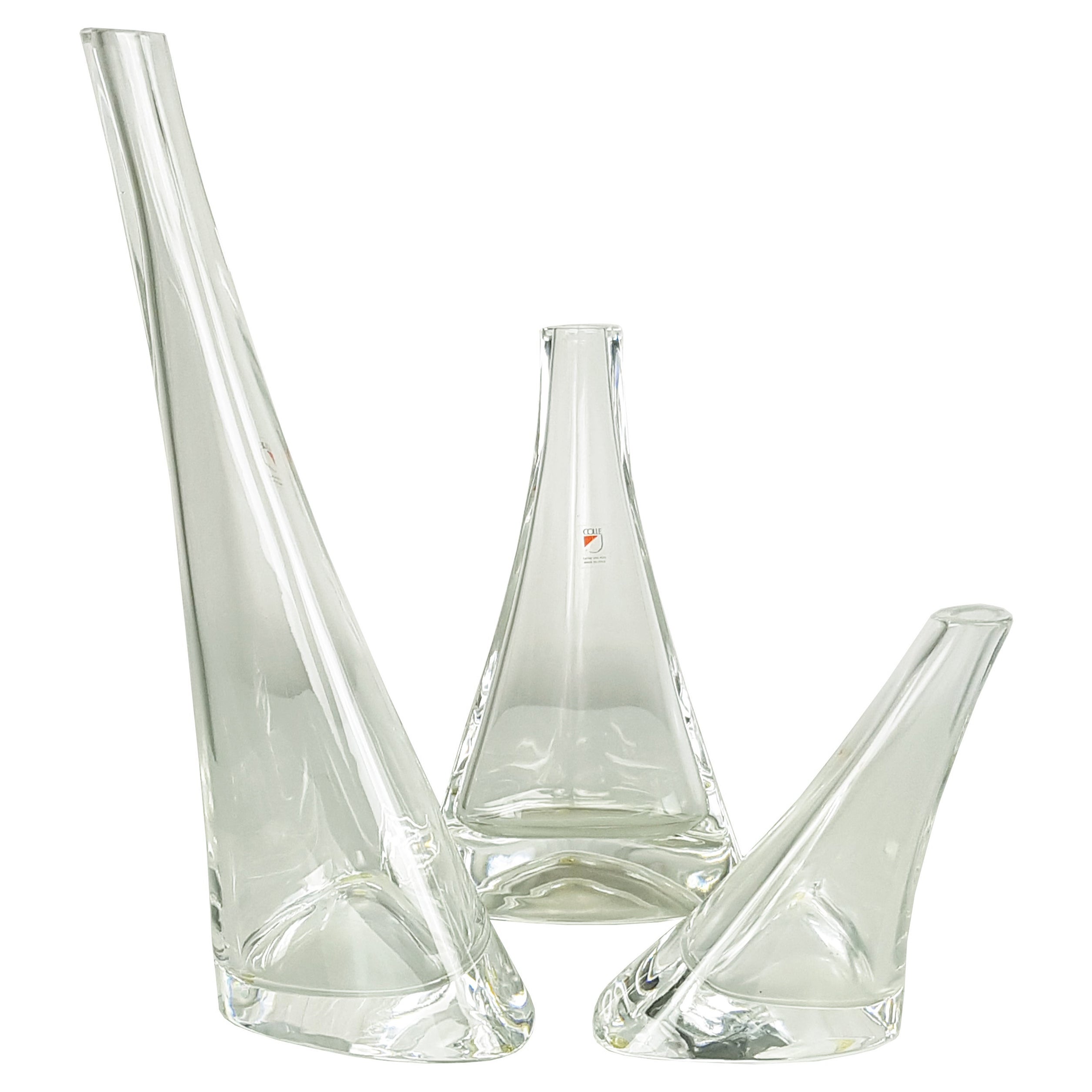 Ensemble de 3 vases en cristal d'Angelo Mangiarotti pour Cristalleria Colle, années 80