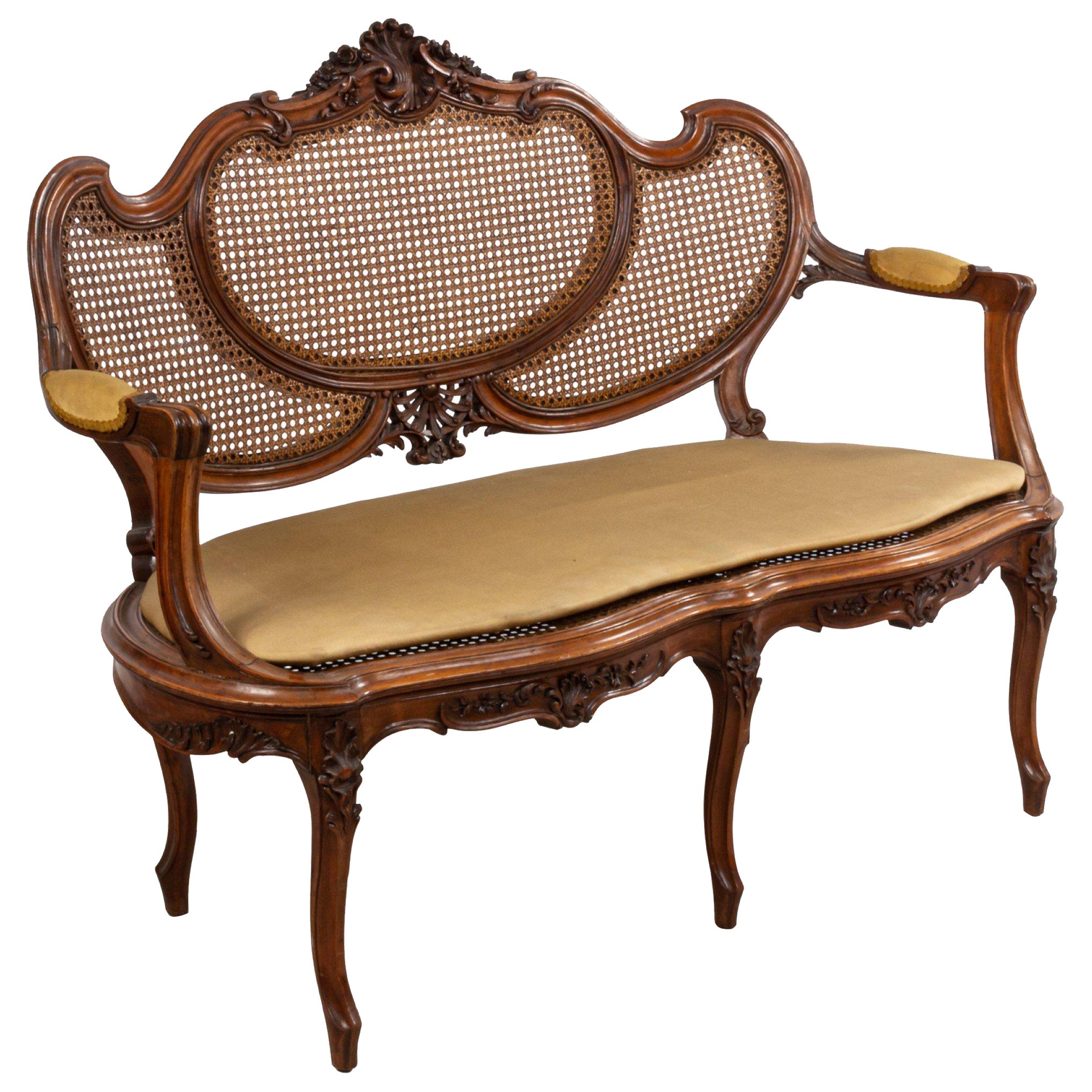 French Louis XV Walnut Loveseat For Sale