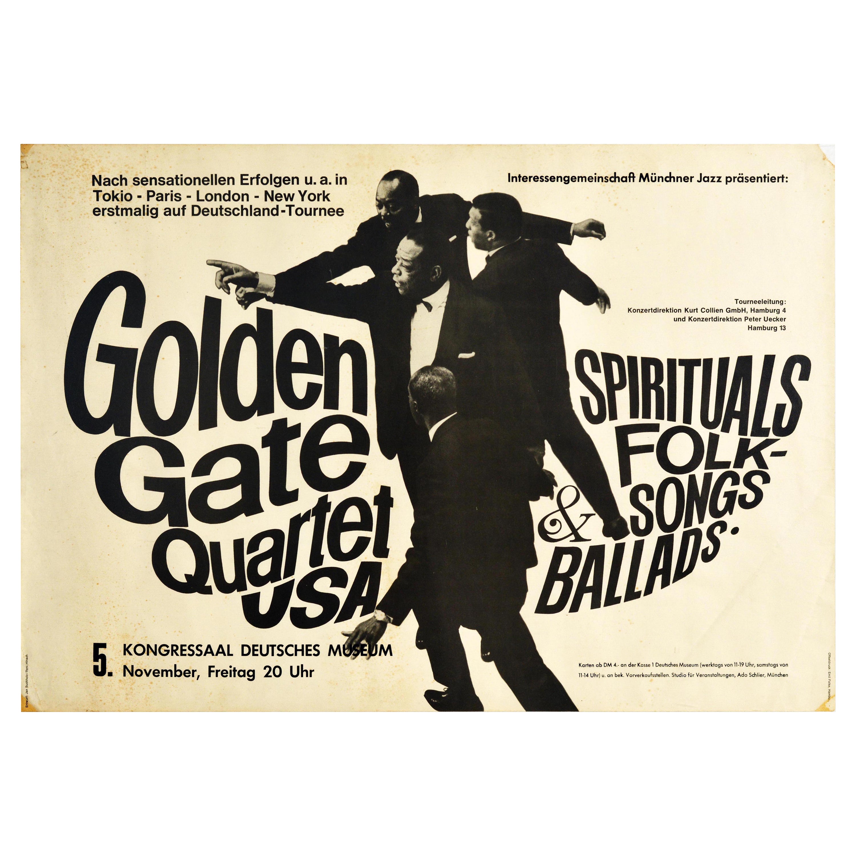 Original Vintage Poster Golden Gate Quartet Spirituals Folk Songs Ballads Music For Sale