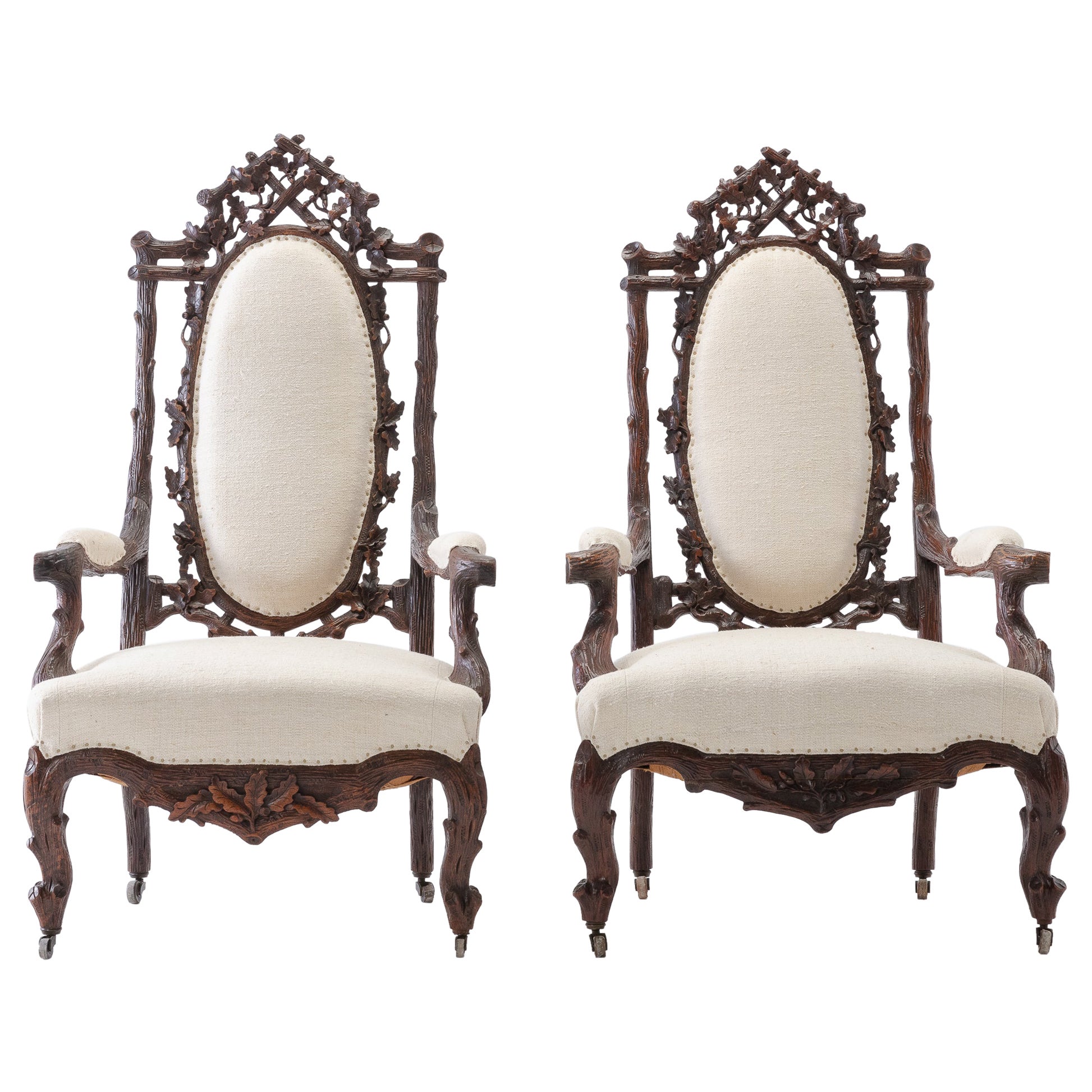 Pair of 19th Century Black Forest Open Armchairs For Sale