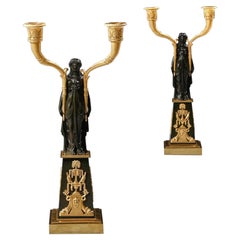 Important Pair of Early Empire French Gilt-Bronze Candelabra Attributed to Claud