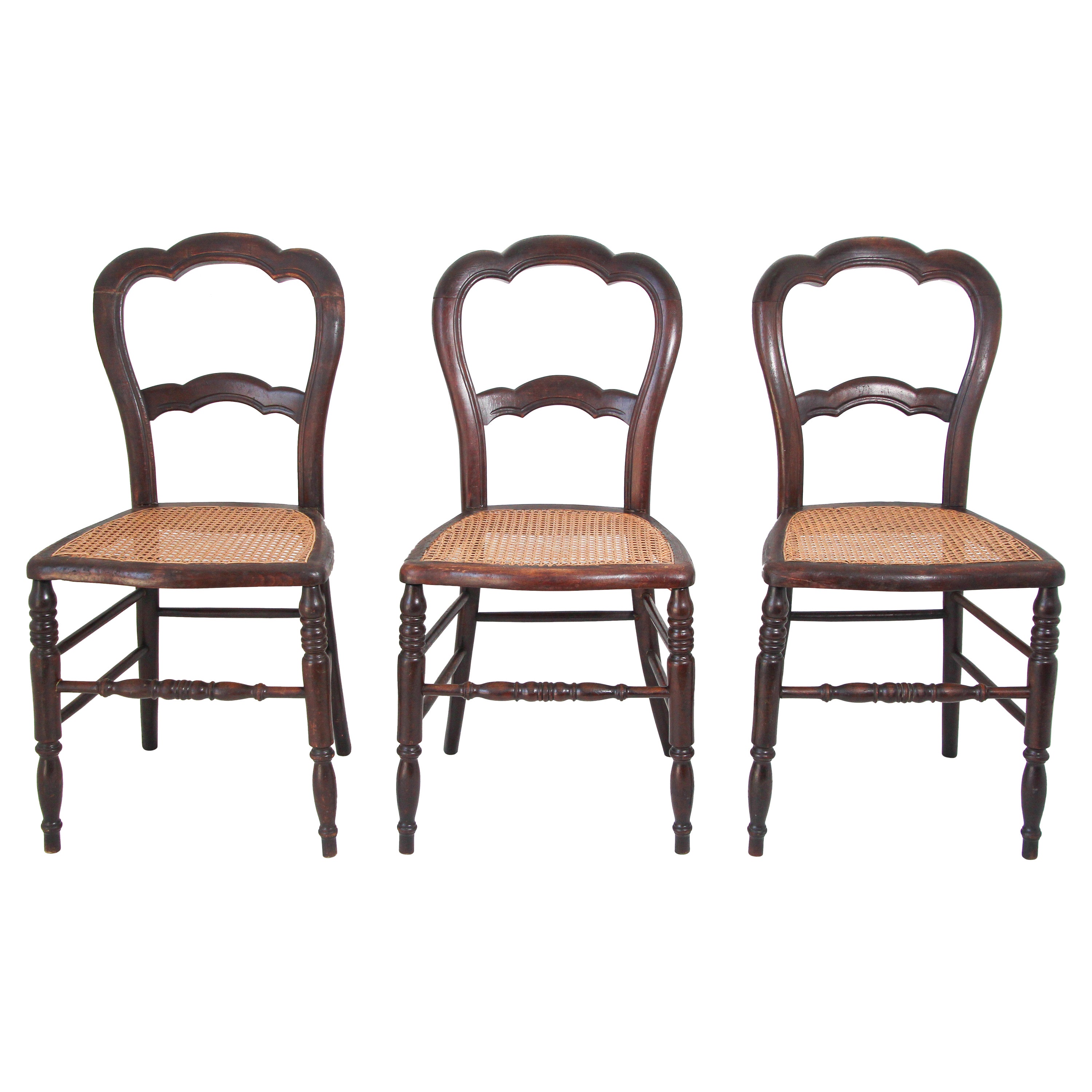 19th Century Victorian Walnut Chairs Set of Three
