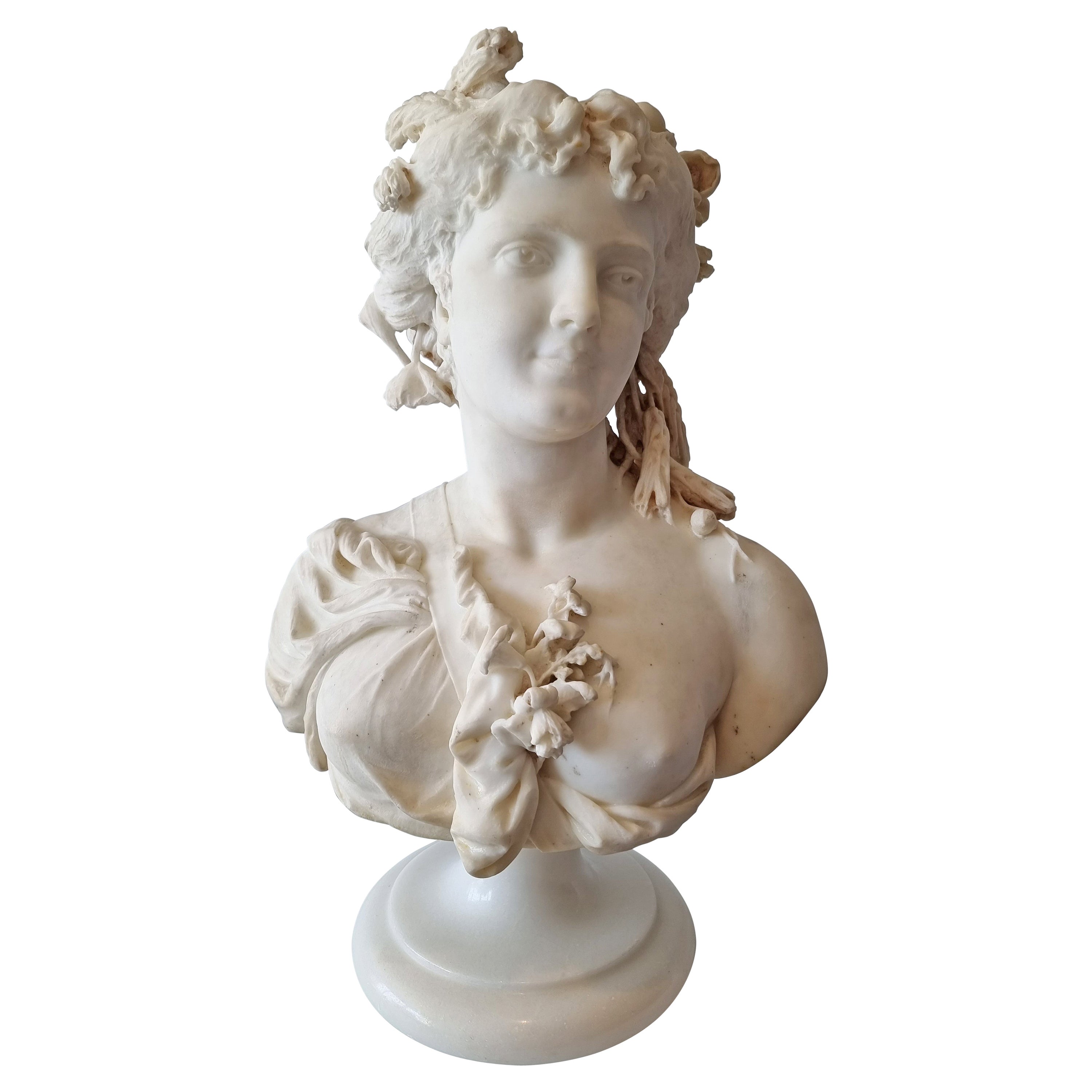 Italian Carrera Marble Bust of Flora For Sale