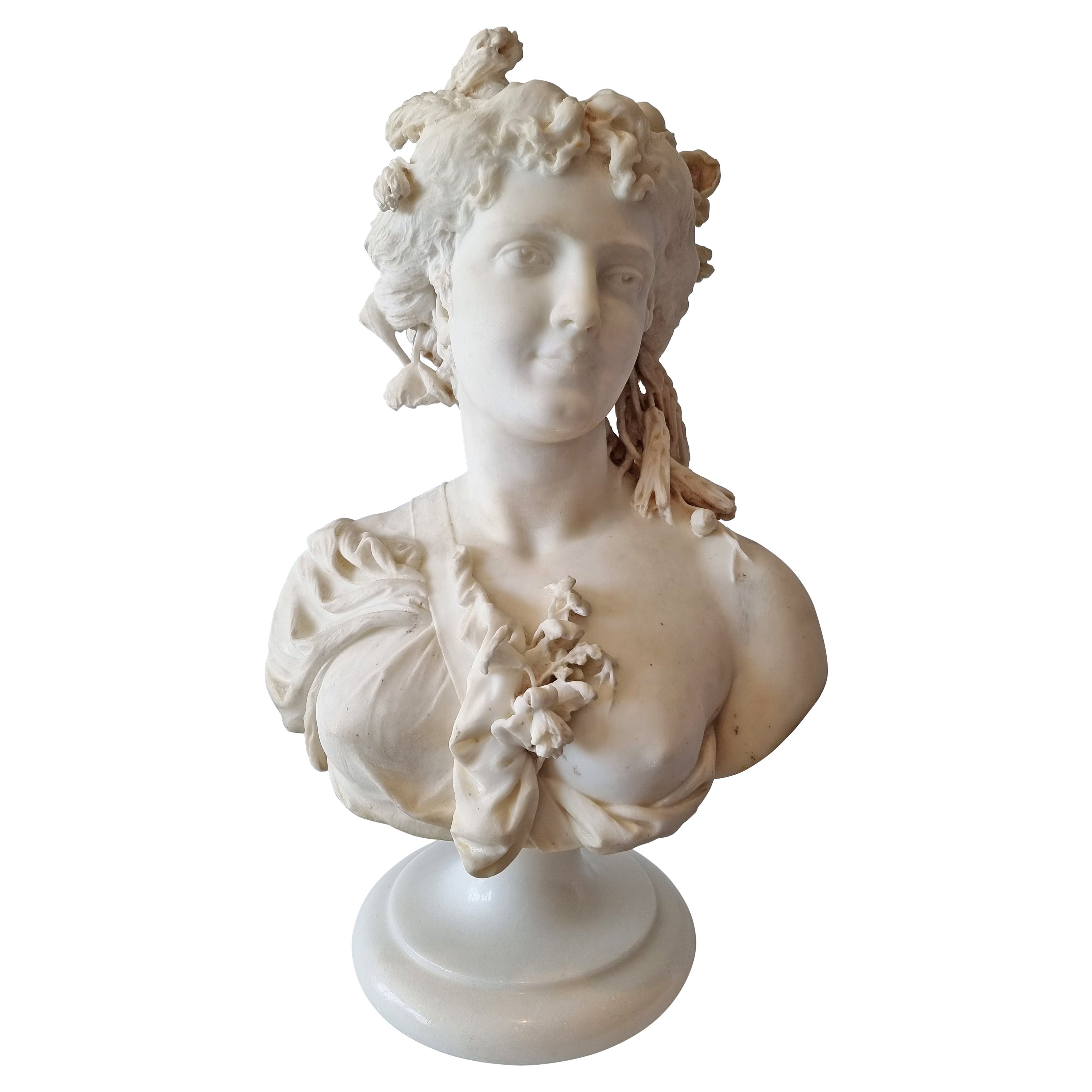 Italian Carrera Marble Bust of Flora