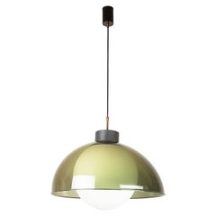 Black Metal, Green Perspex, White Opaline Glass & Brass 60s Candle Pendant Lamp