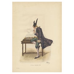 Antique Print of a Chess Player named 'Subsequent Criticism' in German, c.1895'
