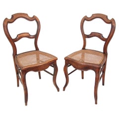 Antique Pair of 19th Century French Provincial Walnut Caned Chairs