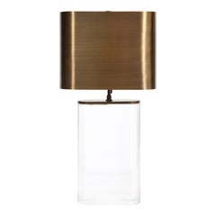 Karl Springer "Oval Lucite Table Lamp" with Bronze Shade, 1970s