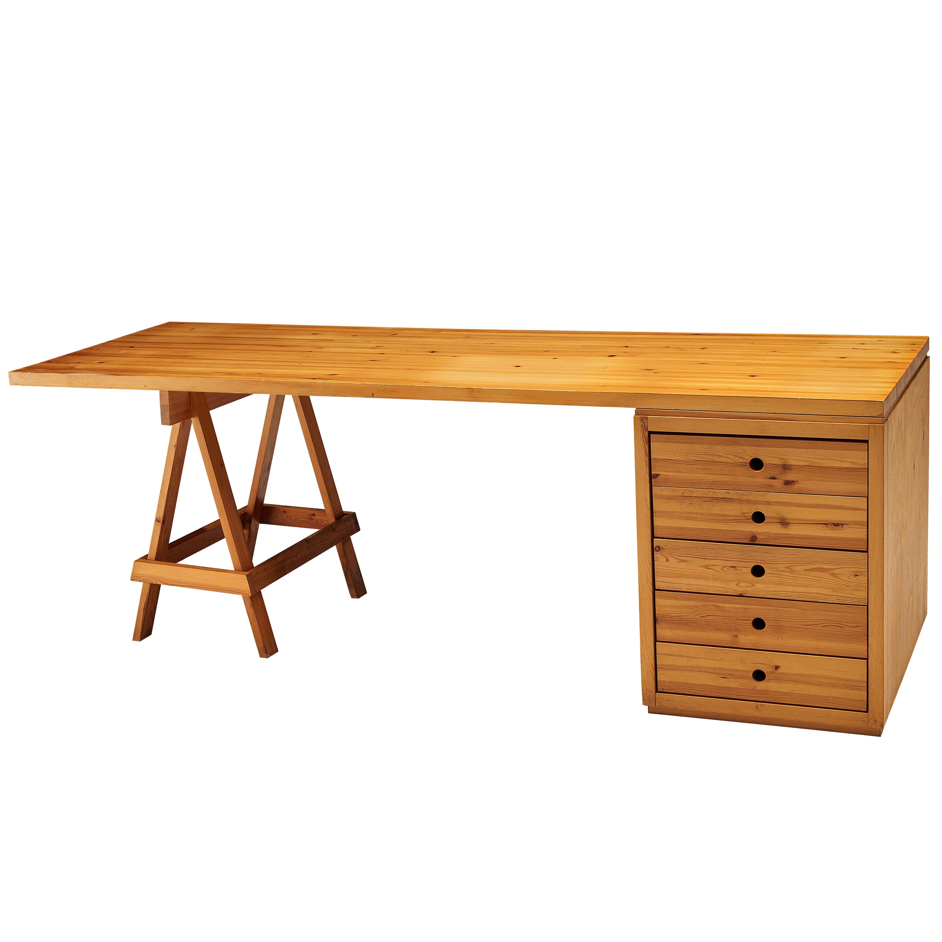 Ate van Apeldoorn Large Free-Standing Desk with Drawers in Solid Pine