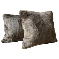 Faux Fur Cushions Color Brown Melange with Silk Brown at the Back