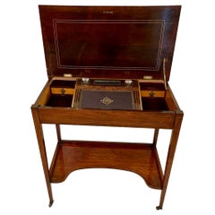Unusual Antique Edwardian Inlaid Rosewood Freestanding Writing Desk