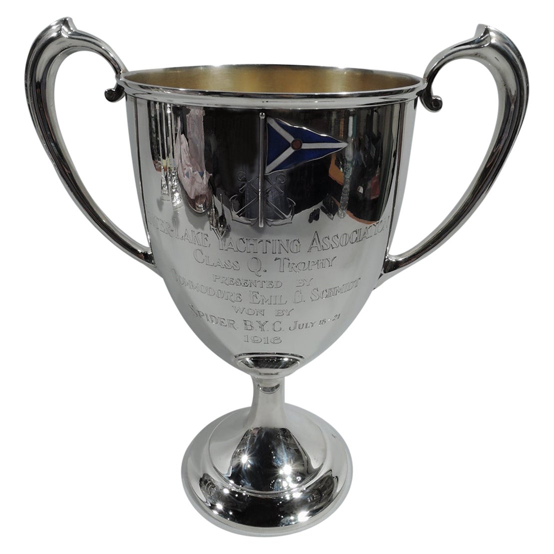 Antique Gorham Edwardian Sterling Silver & Enamel Yacht Trophy Cup