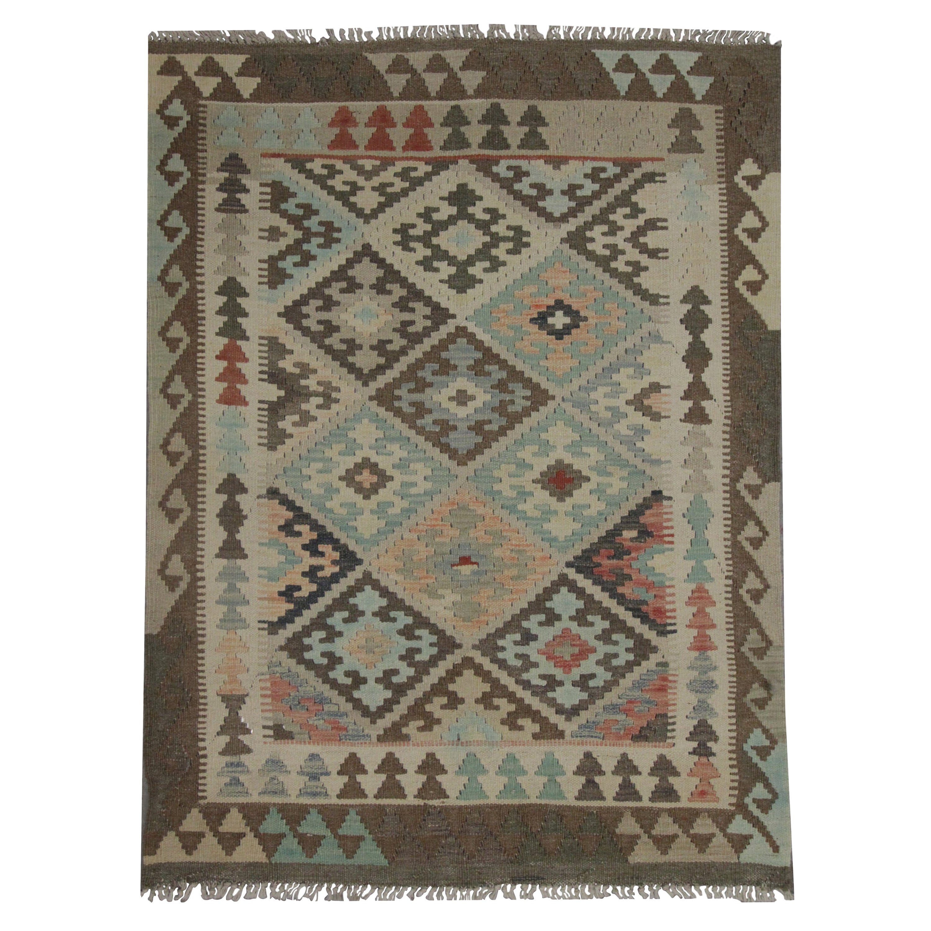 Traditional Wool Kilim Grey Brown, Brown Geometric Rug