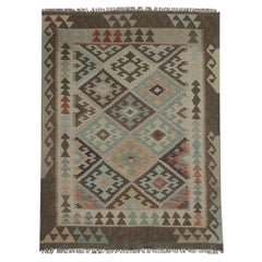 Traditioneller geometrischer moderner Teppich aus Wolle und Kelim in Grau und Braun