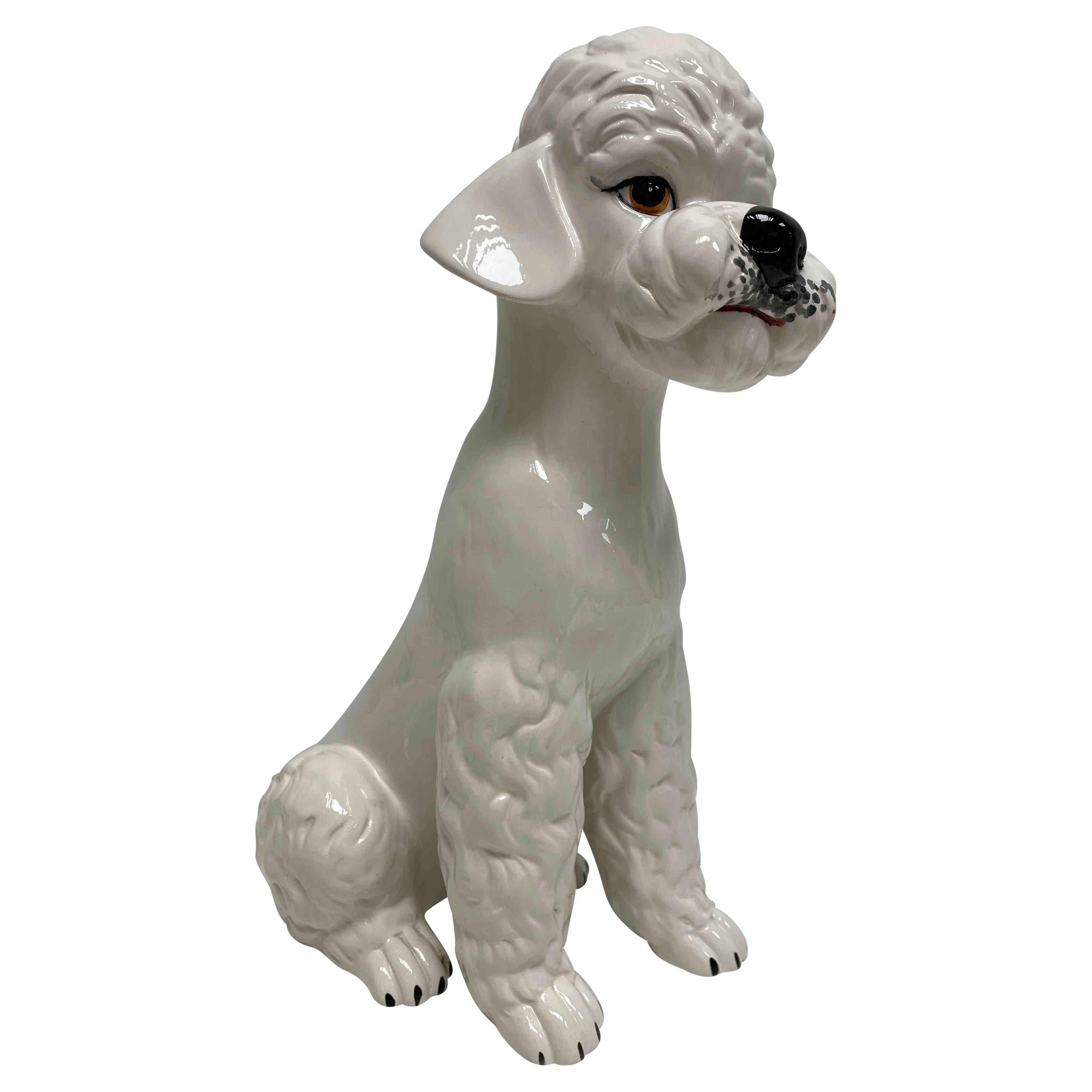 Statue italienne de chien en céramique vintage en forme de caniche, années 1980