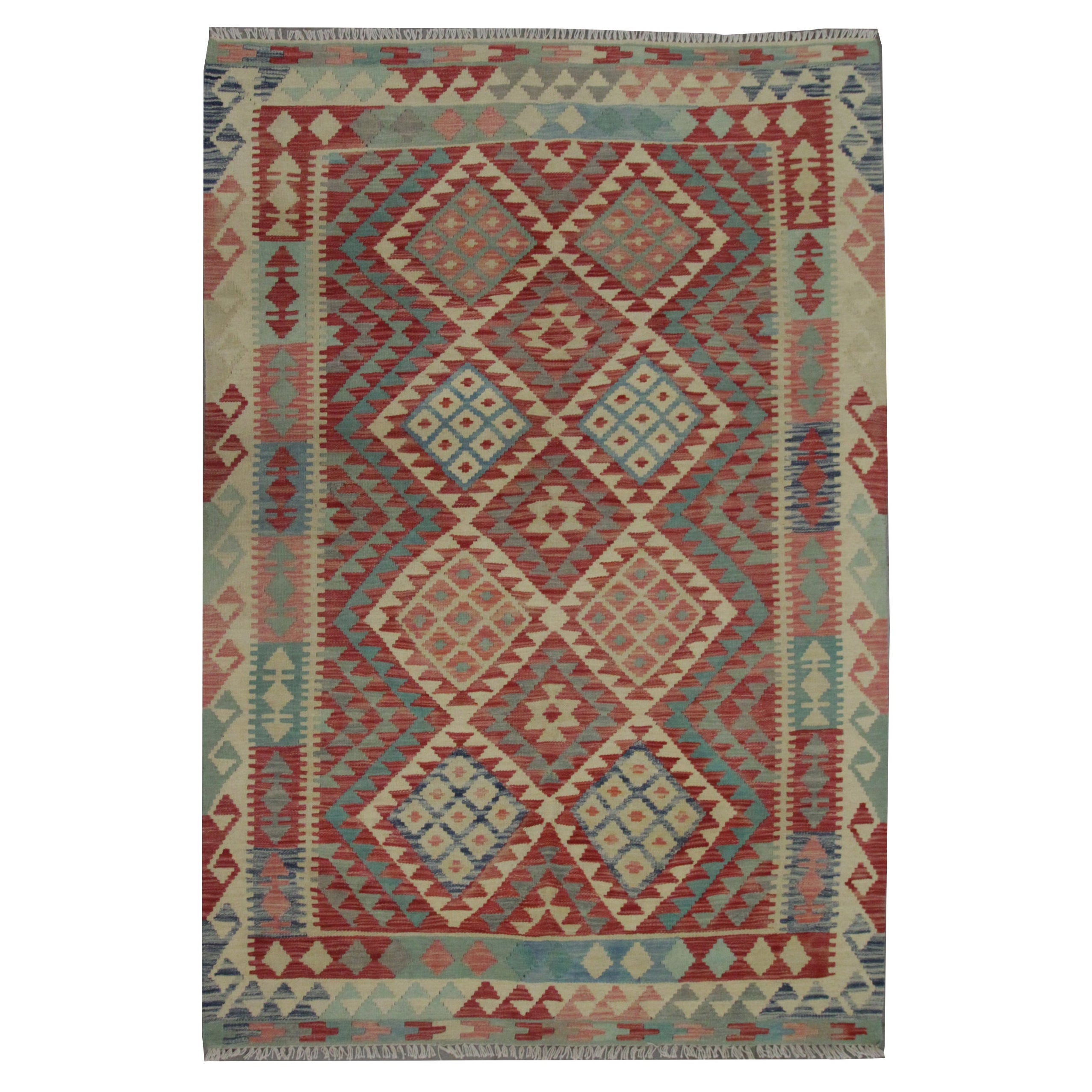 Handmade Kilim Rug Vibrant Geometric Carpet Modern Kilim Rug Wool Area Rug