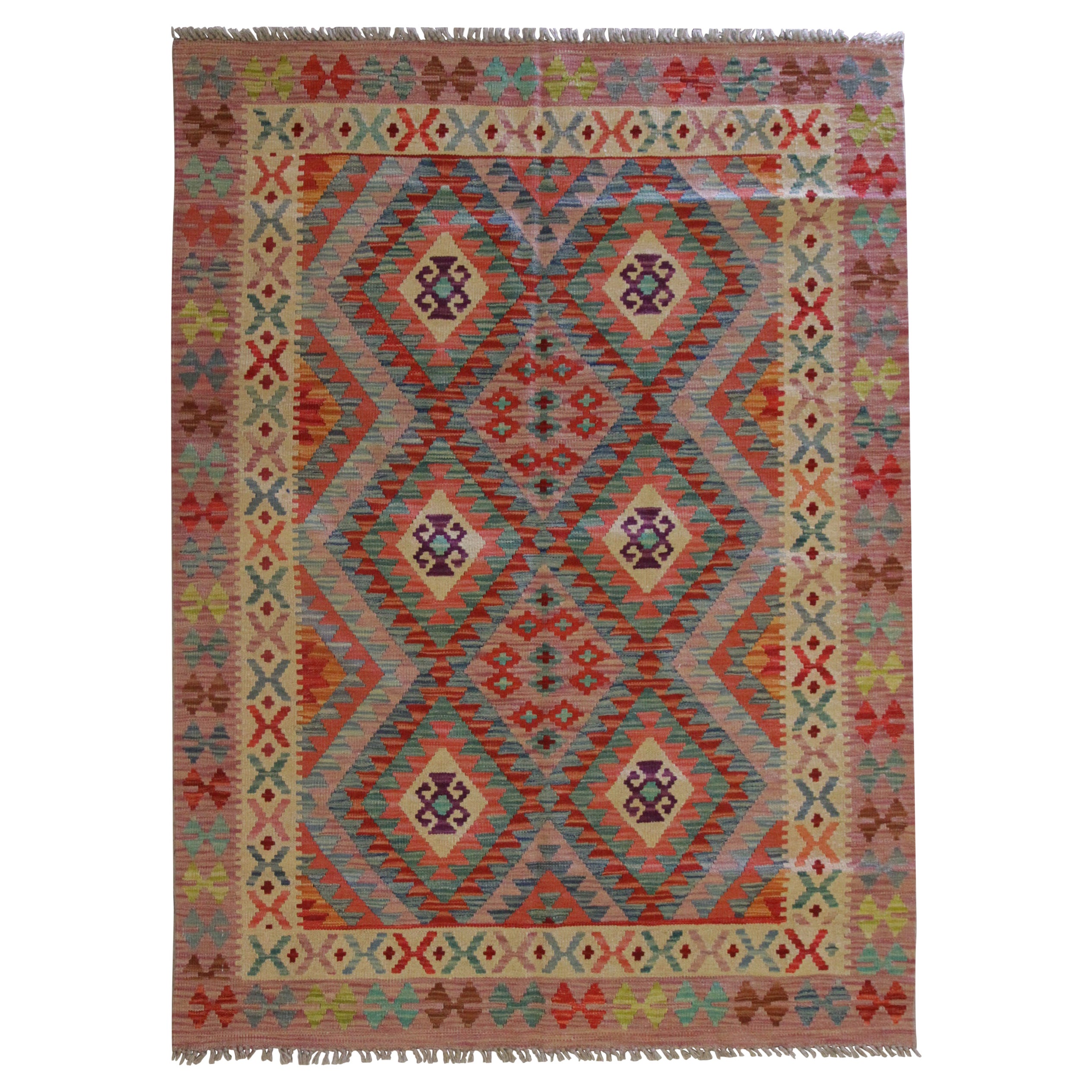 Handwoven Carpet Kilim Area Rug Blue Traditional Geometric Kilim Rug