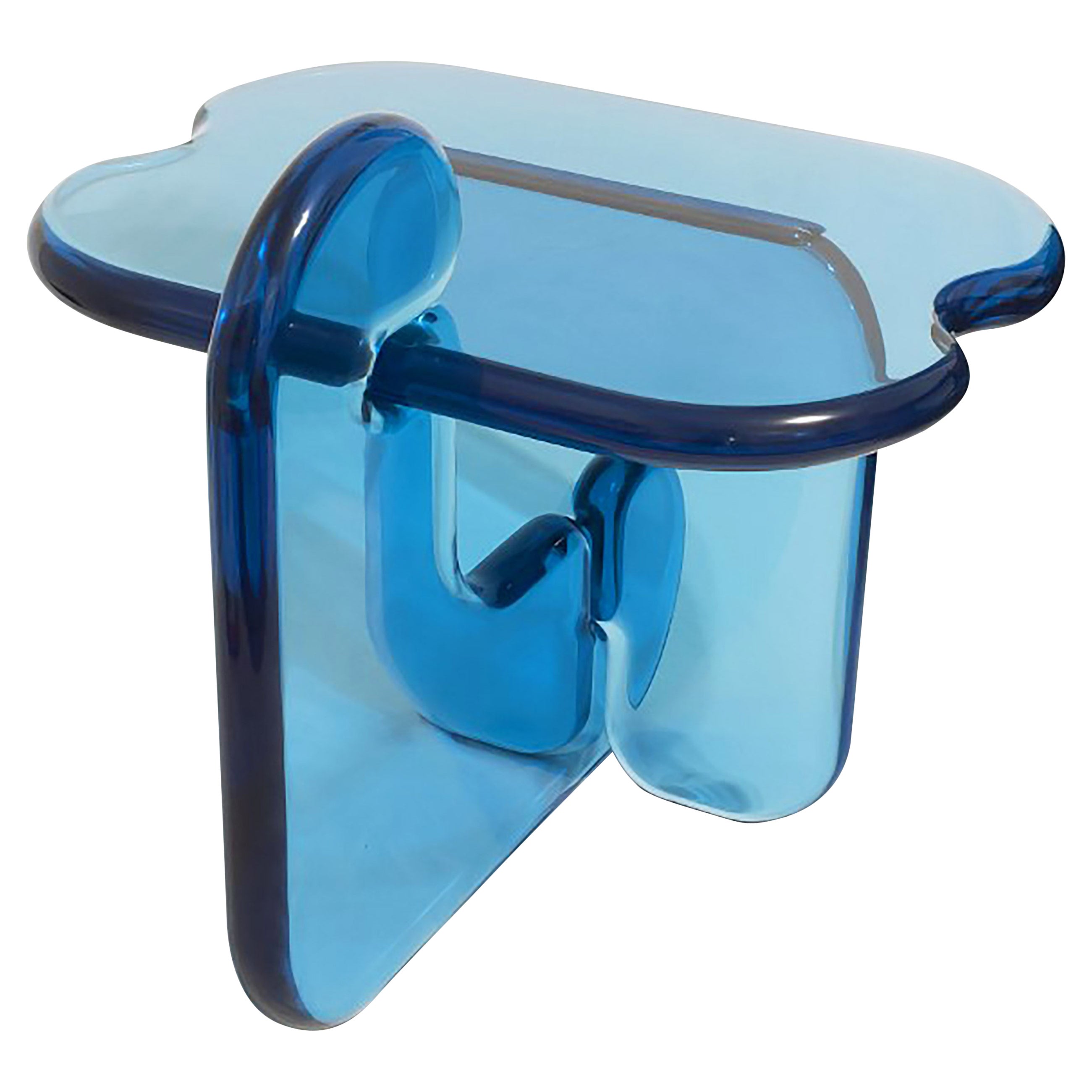 Contemporary Plump Side Table in Custom Blue, Translucent Resin, by Ian Cochran