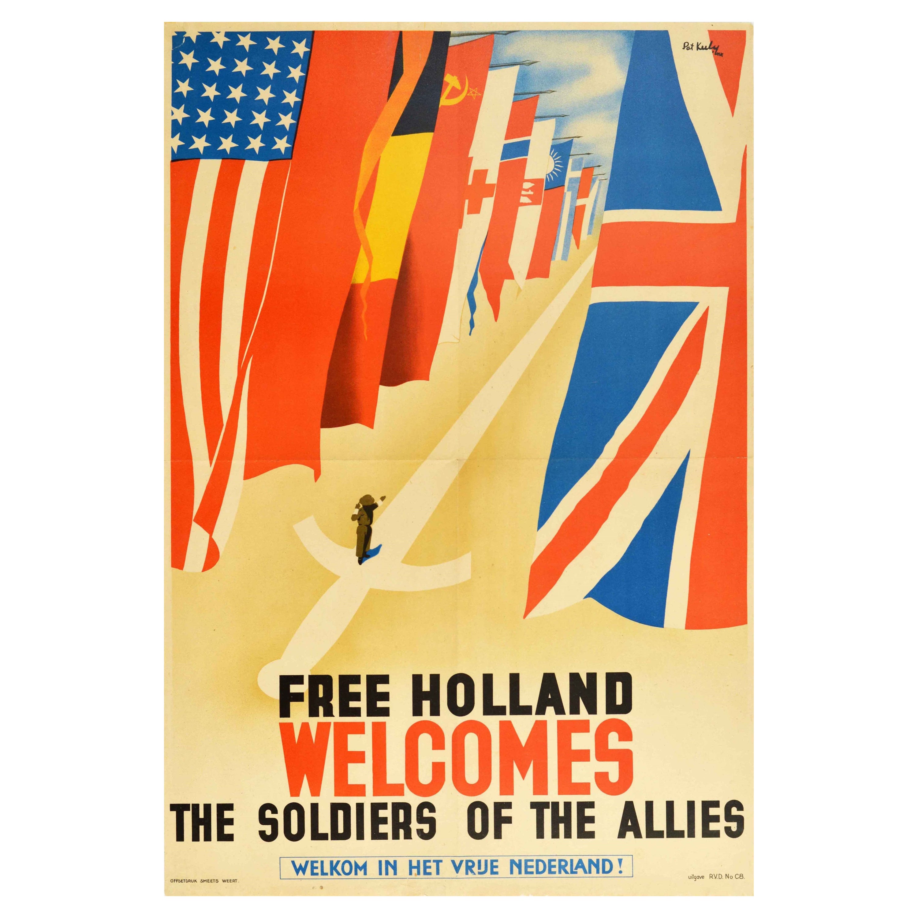 Poster originale d'epoca L'Olanda accoglie i soldati degli alleati durante la seconda guerra mondiale