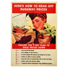 Original Vintage WWII Poster Rationing Runaway Prices USA Victory Economy Plan