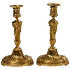 Antique Pair of Louis XVI Style Ormolu Candlesticks