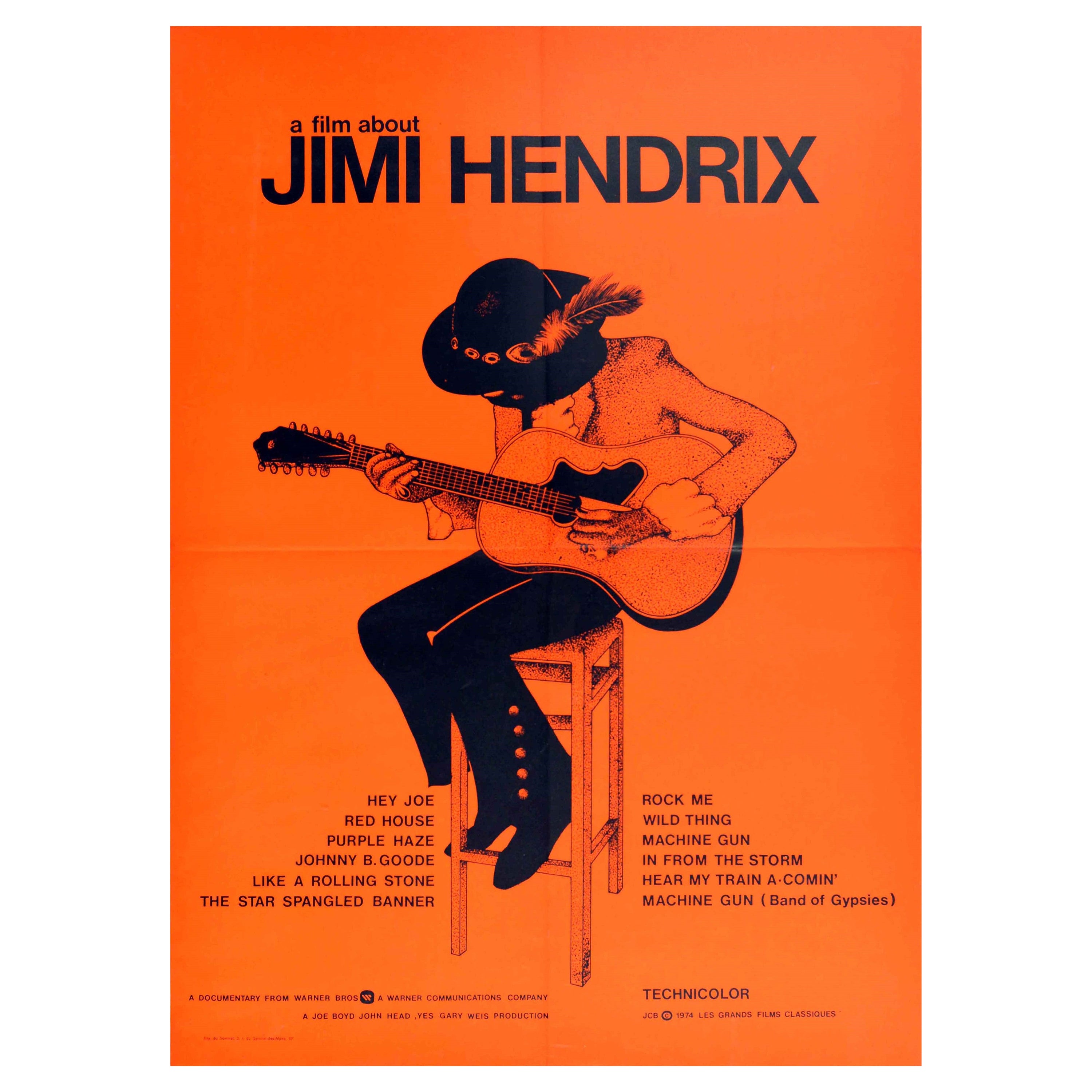 Original Vintage Poster A Film About Jimi Hendrix Guitar Music Festival Concerts