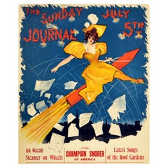 Original Antique Poster Sunday Journal July 5th Fireworks Belle Epoque Design
