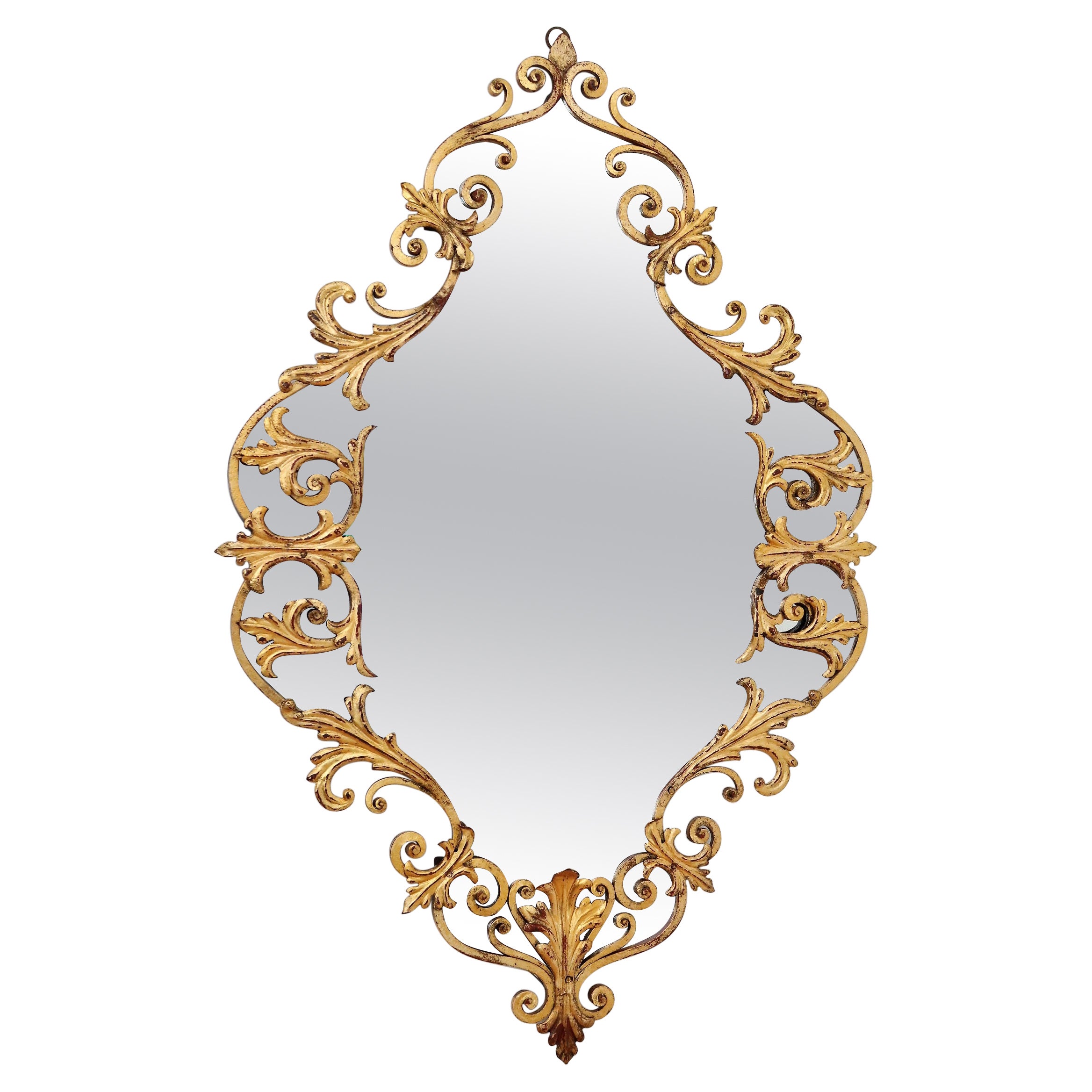Italian Midcentury Gilt Wall Mirror Hand-Crafted in Baroque Style, Italy, 1950s