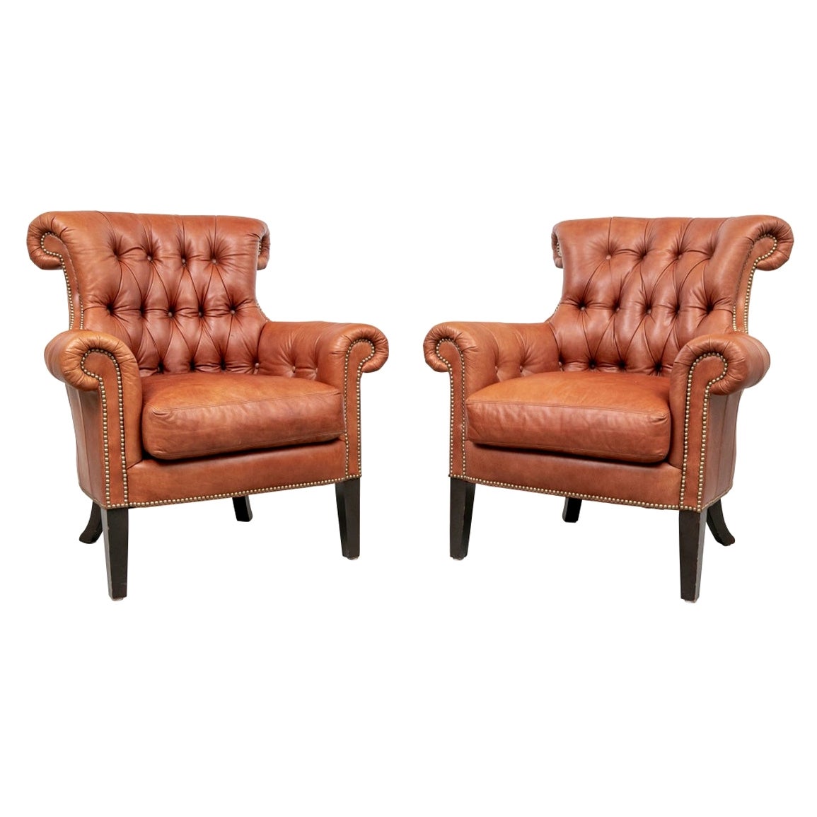Fine Pair of Ferguson Copeland Leather Club Chairs