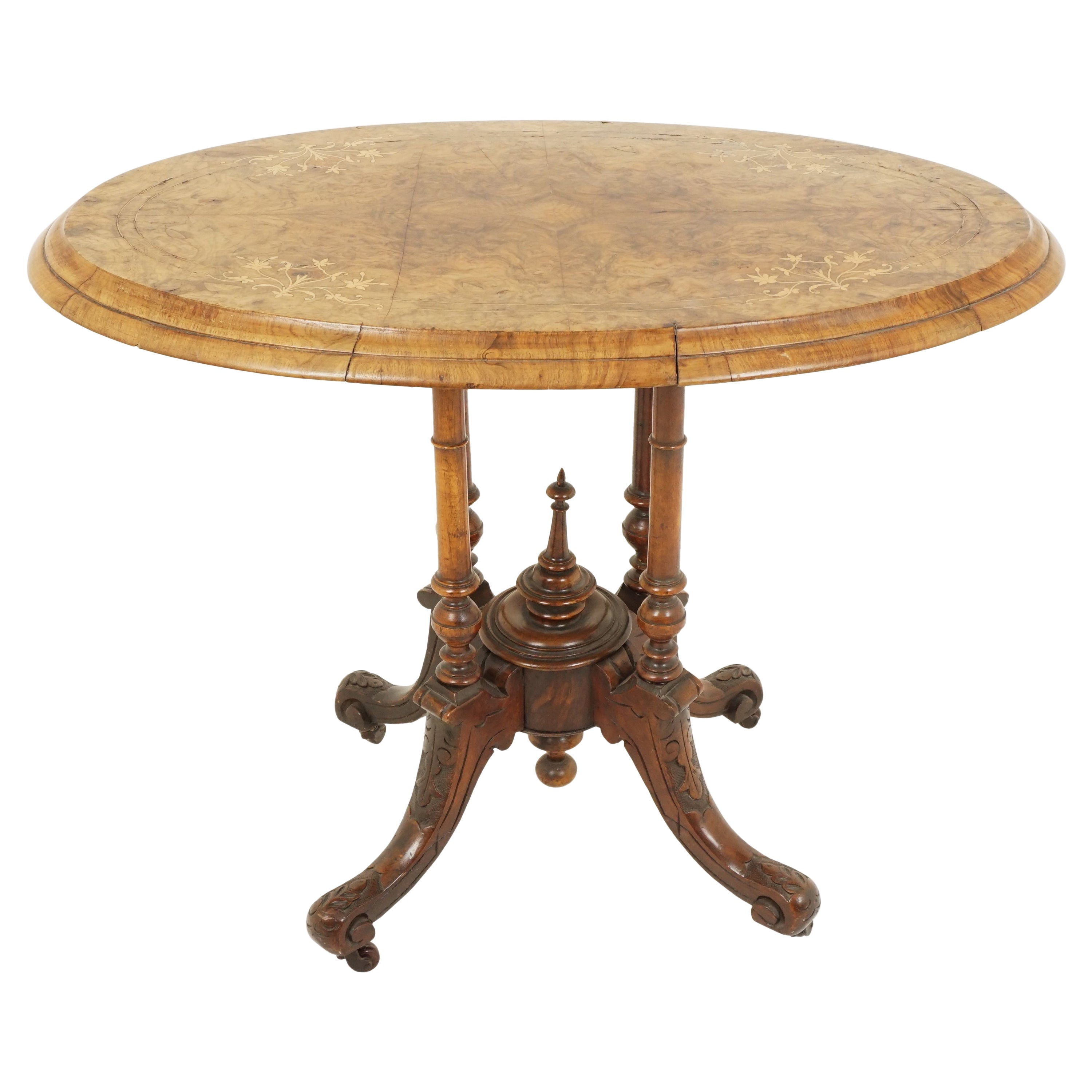 Antique Victorian Table, Walnut Oval Center Table, Scotland, 1870, H580