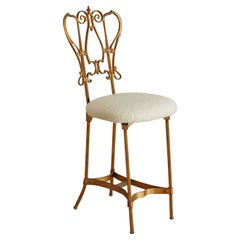 Brass Vanity Chair with Ivory Boucle Seat