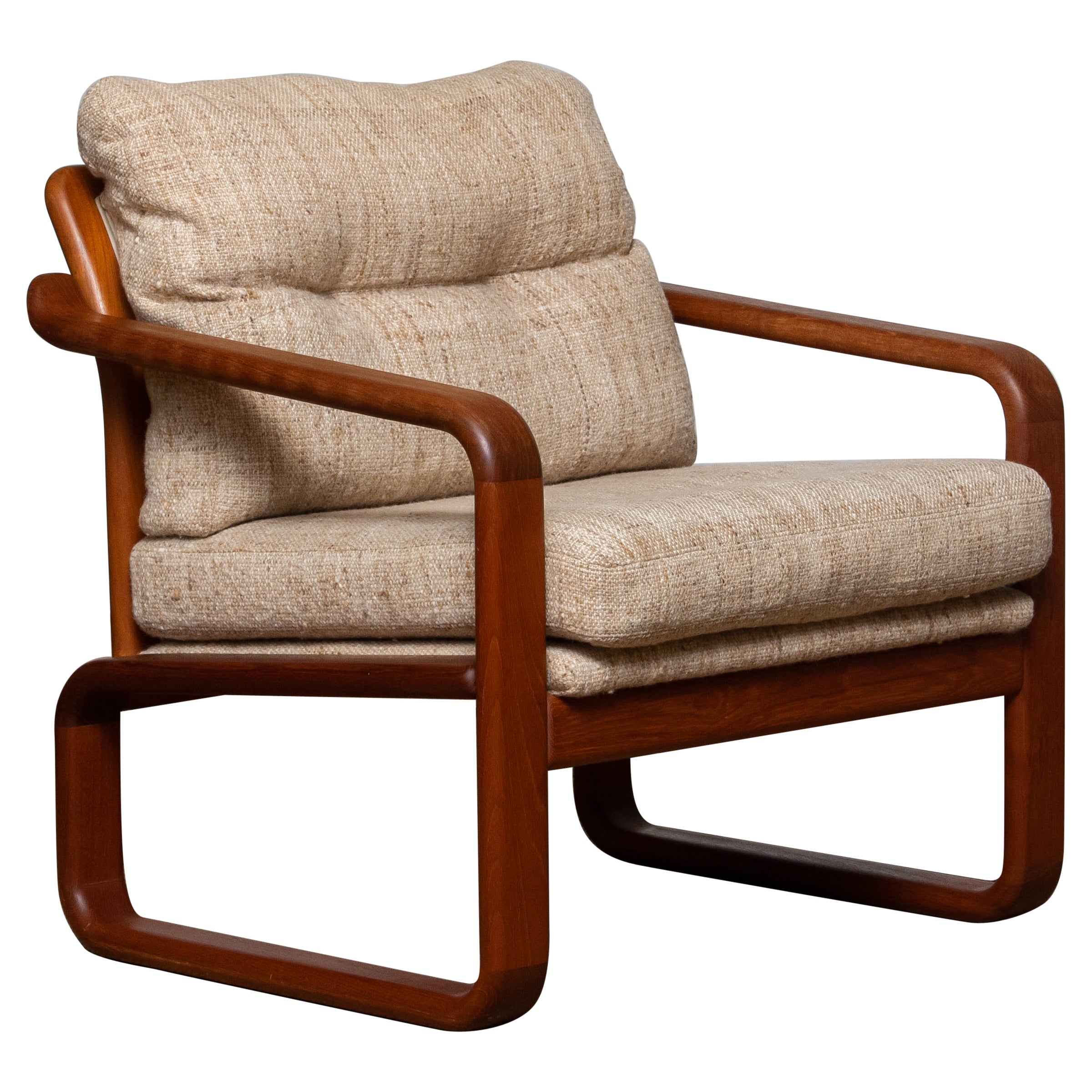 Fauteuil de salon / fauteuil club en teck avec coussins en laine des années  1980 par Hs Design, Danemark En vente sur 1stDibs