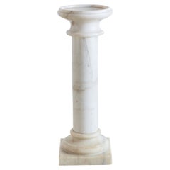 White Carrara Marble Round Pedestal with a Square Base