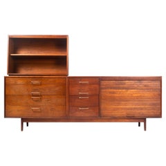 Vintage Jens Risom Modular Walnut Credenza and Hutch