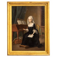 Antique Young Widow at the Piano, 2nd Half of 18th Century