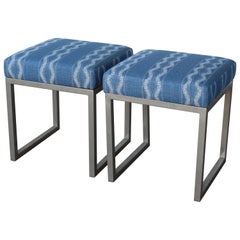 Pair of Vintage 1970s Stools Upholstered in Peter Dunham Textiles