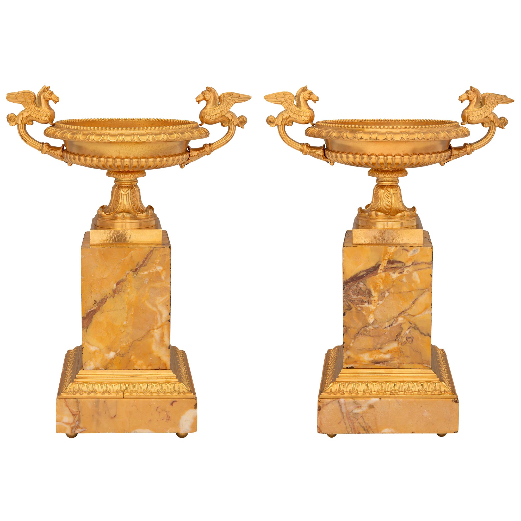 Pair of French 19th Century Neo-Classical Style Ormolu and Marble Tazzas