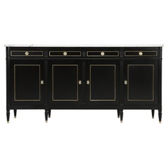 French Louis XVI Style Buffet with Marble Top Done in an Ebonized Finish