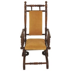 Chaise à bascule ancienne, chaise d'enfant, bois de hêtre, américaine, 1880, H582