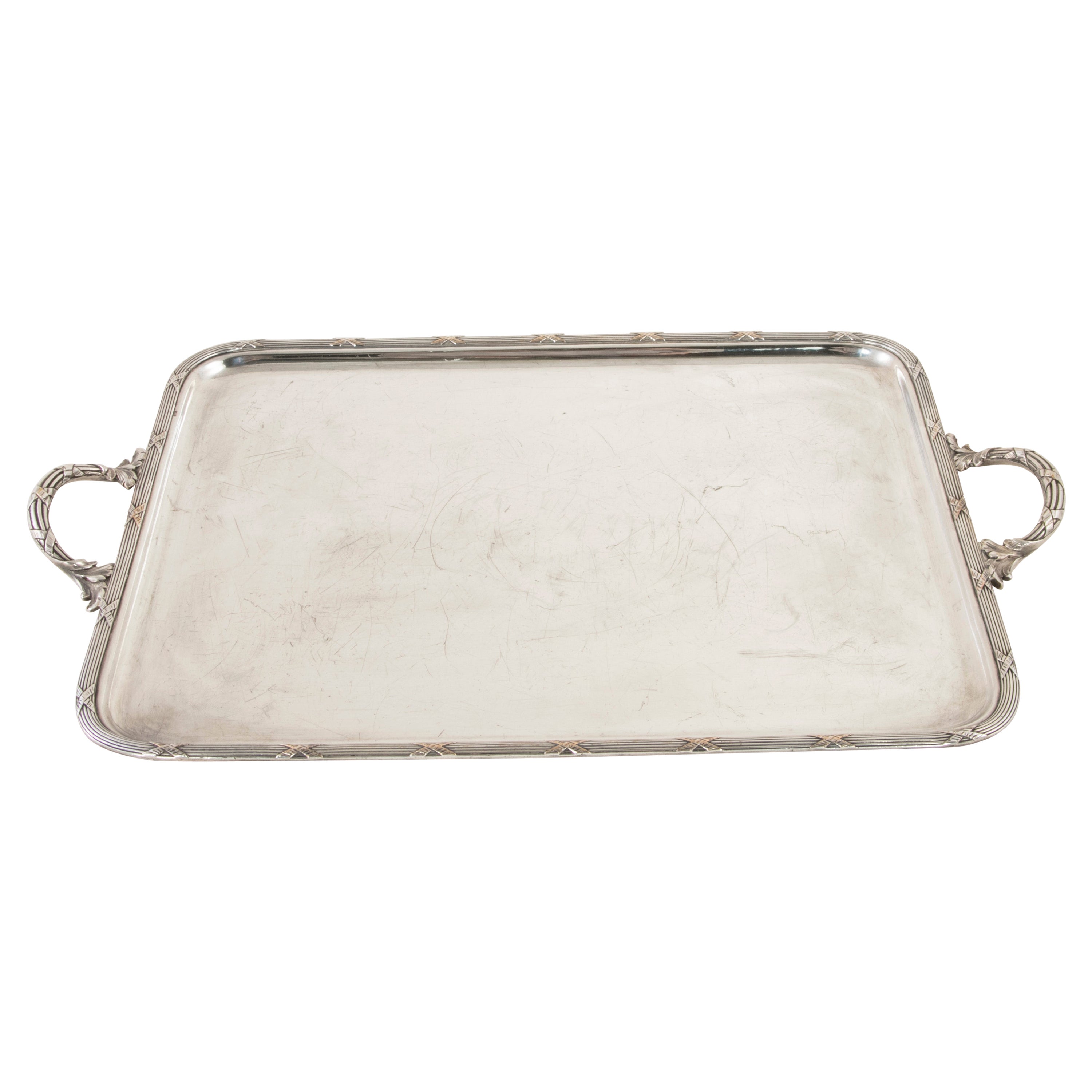 Late 19th Century French Louis XVI Style Silver Plate Serving Tray with Handles