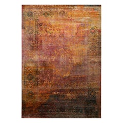 Tapis contemporain géométrique Kilim en soie grenadine et or