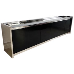 Karl Springer Stainless and Black Lacquer Six Door Credenza