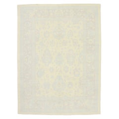 New Muted Turkish Oushak Rug, French Country Cottage Meets Modern Style