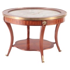 French Louis XV Style Vintage Marquetry Inlaid Marble Top Coffee Table, c. 1940