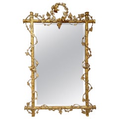 Antique 19th Century French Carved and Gilt Wood Tree Form Mirror with Birds