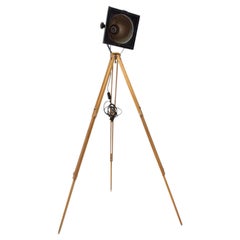 Black Enamel Industrial Spot Light Tripod Floor Lamp, 1970s