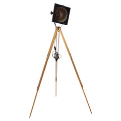  Black Enamel Industrial Spot Light Tripod Floor Lamp, 1970s